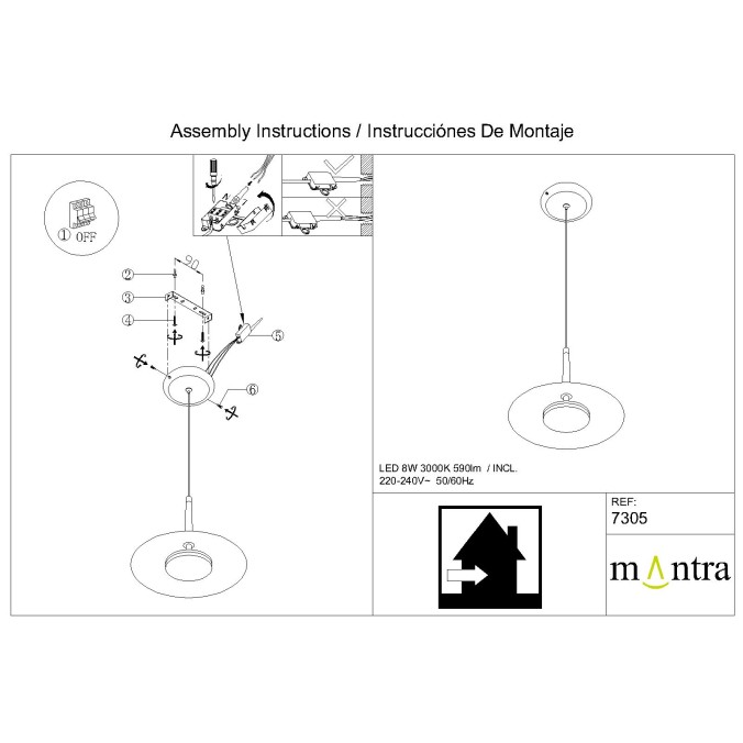 Lámpara LED 8W 3000K serie ORION Negro+Cuero - 25x200h