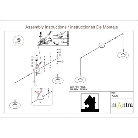 Lámpara LED 2*8W 3000K serie ORION Negro+Cuero - 200h