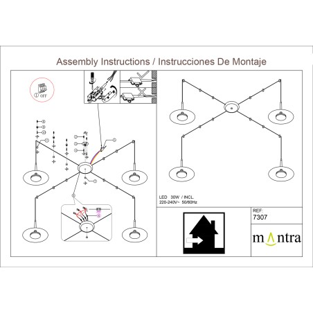 Lámpara LED 4*8W 3000K serie ORION Negro+Cuero - 200h