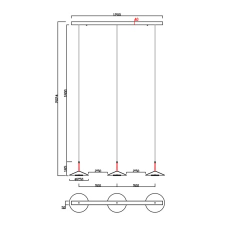 Lámpara 3 Luces serie ORION Negro+Cuero - 120x25x202.4h