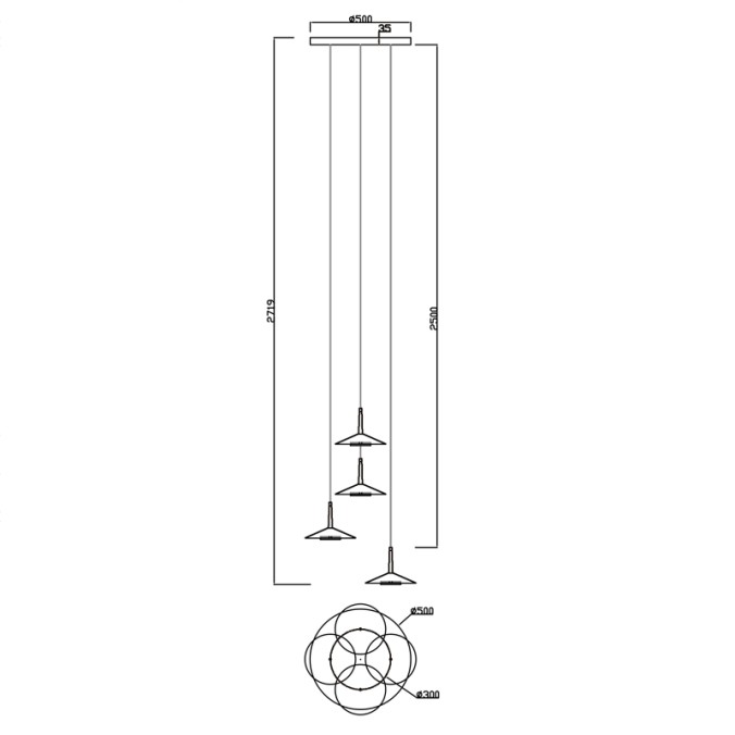 Lámpara 4 Luces serie ORION Negro+Cuero - 50x271.9h