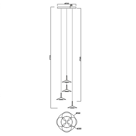 Lámpara 4 Luces serie ORION Negro+Cuero - 50x271.9h