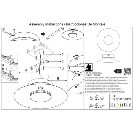 Aplique LED 8W 3000K serie ORION Negro+Oro - 25x8.6h