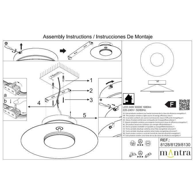 Aplique LED 24W 3000K serie ORION Negro+Oro - 50x14h