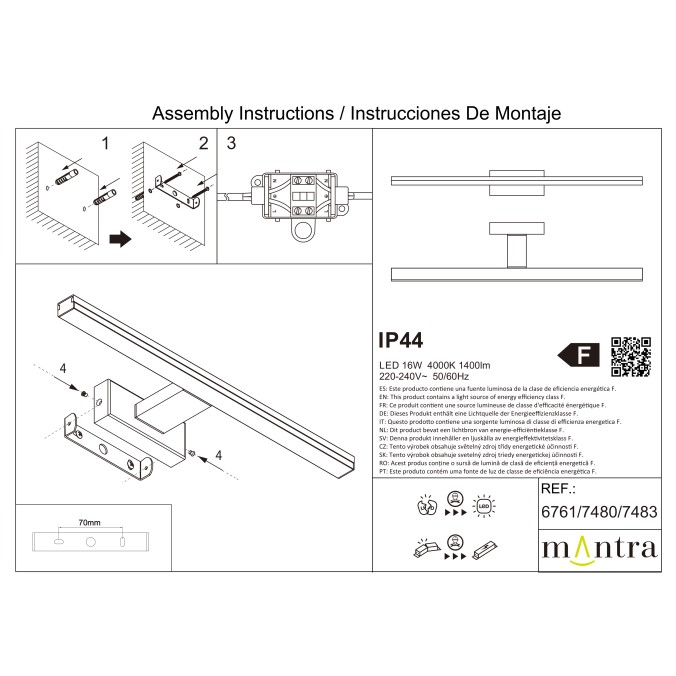 Aplique LED 16W 4000K IP44 serie MORNE Crome - 60x6x14h Aplique LED 16W 4000K IP44 serie MORNE Crome - 60x6x14h