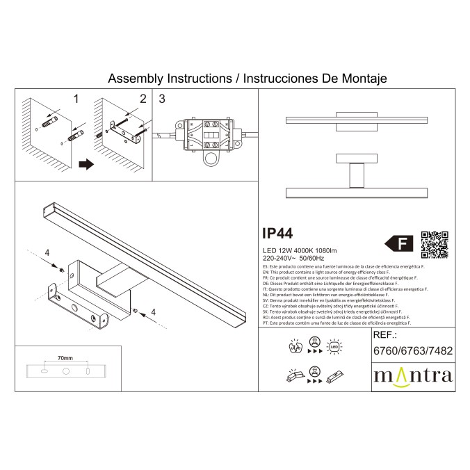 Aplique LED 12W 4000K IP44 serie MORNE Blanco - 45x6x14h