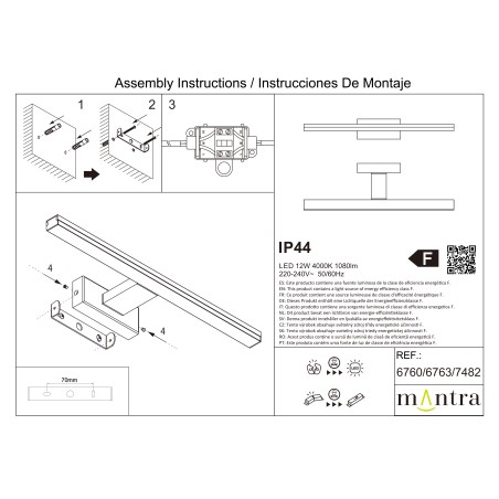Aplique LED 12W 4000K IP44 serie MORNE Blanco - 45x6x14h