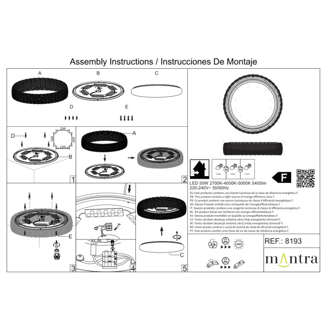 Plafón LED 50W 2700K/4000K/5000K serie KILIMANJARO CEILING Ratan - 54.5x11.5h
