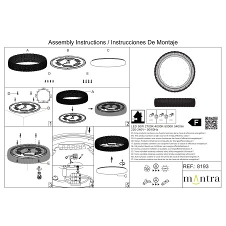 Plafón LED 50W 2700K/4000K/5000K serie KILIMANJARO CEILING Ratan - 54.5x11.5h