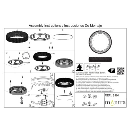 Plafón LED 36W 2700K/4000K/5000K serie KILIMANJARO CEILING Ratan - 43.5x10.5h