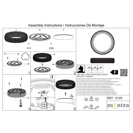 Plafón LED 24W 2700K/4000K/5000K serie KILIMANJARO CEILING Ratan - 37.5x9.5h