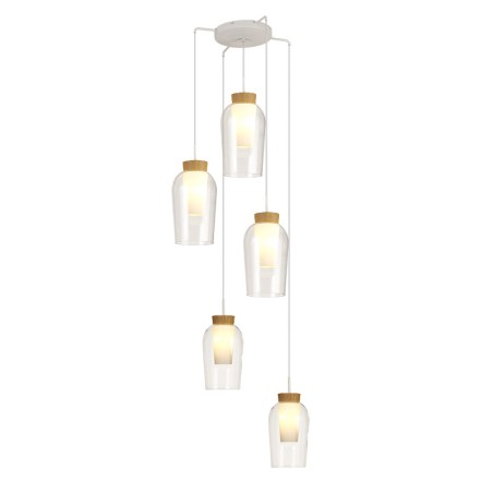 Colgante 5 Luces serie NORA BLANCO/MADERA Blanco/ Madera - 63.3x230h