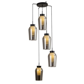 Colgante 5 Luces serie NORA NEGRO/MARMOL Negro/Marmol - 63.3x230h