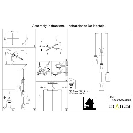 Colgante 5 Luces serie NORA ORO/BLANCO Oro/Blanco - 63.3x230h