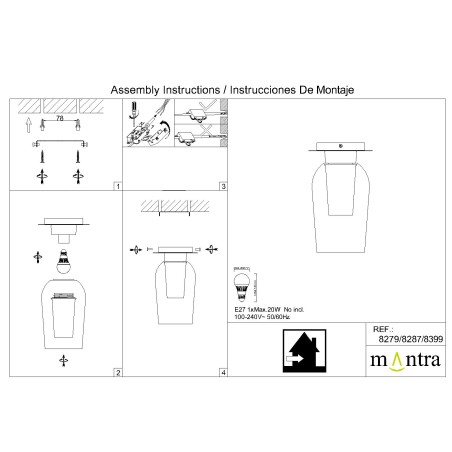 Semi-Plafón serie NORA ORO/BLANCO Oro/Blanco - 20x34h