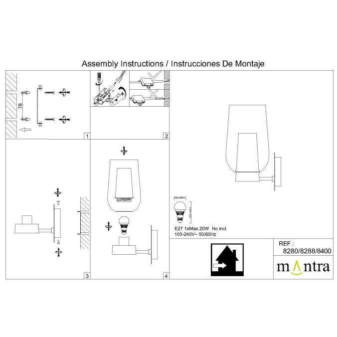 Aplique  serie NORA ORO/BLANCO Oro/Blanco - 18x23x35.7h