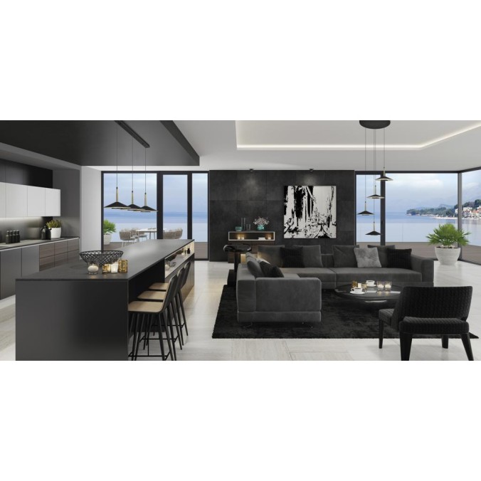 Lámpara 3 Luces serie ORION Negro+Cuero - 120x25x202.4h