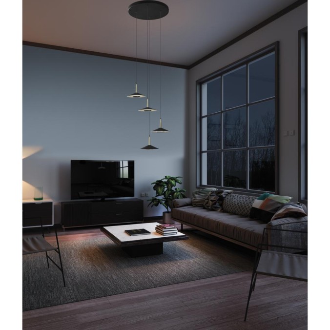 Lámpara 4 Luces serie ORION Negro+Cuero - 50x271.9h