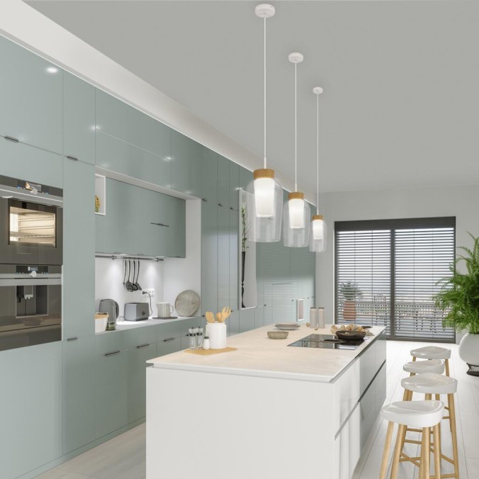 Colgante 1 Luz serie NORA BLANCO/MADERA Blanco/ Madera - 18x230h