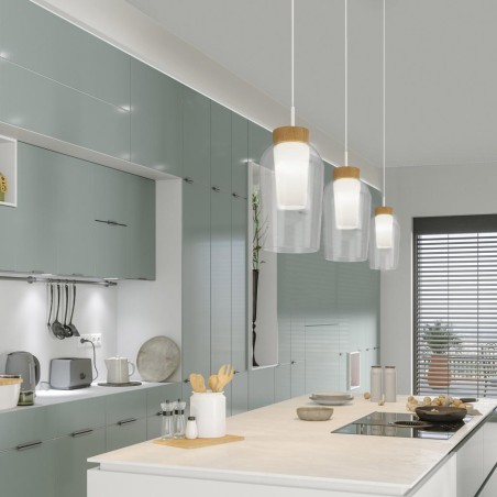 Colgante 3 Luces serie NORA BLANCO/MADERA Blanco/ Madera - 108x18x230h