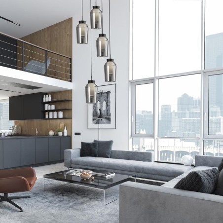 Colgante 5 Luces serie NORA NEGRO/MARMOL Negro/Marmol - 63.3x230h