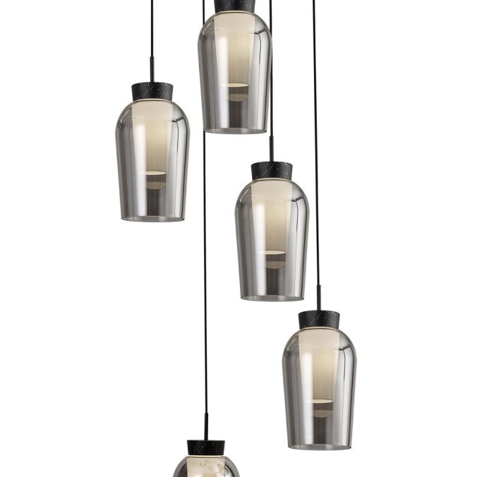 Colgante 5 Luces serie NORA NEGRO/MARMOL Negro/Marmol - 63.3x230h Colgante 5 Luces serie NORA NEGRO/MARMOL Negro/Marmol - 63.3x230h
