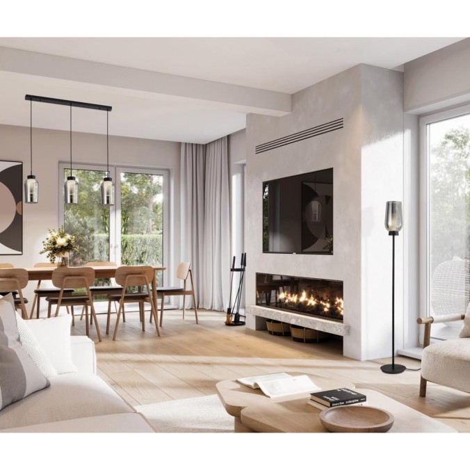 Colgante 3 Luces serie NORA NEGRO/MARMOL Negro/Marmol - 108x18x230h