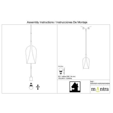 Colgante de el champ de cristal 2.5M-E27 serie ELSA Transparente - 35x17h