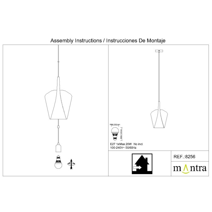 Colgante 1 Luz serie ELSA Cromo - 22.5x35-200h