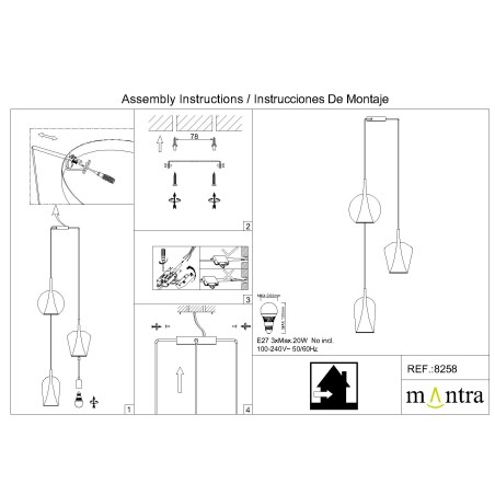 Colgante 3 Luces serie ELSA Oro - 57x35-250h
