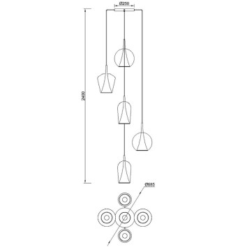Colgante 5 Luces serie ELSA Oro - 68.5x35-250h 2