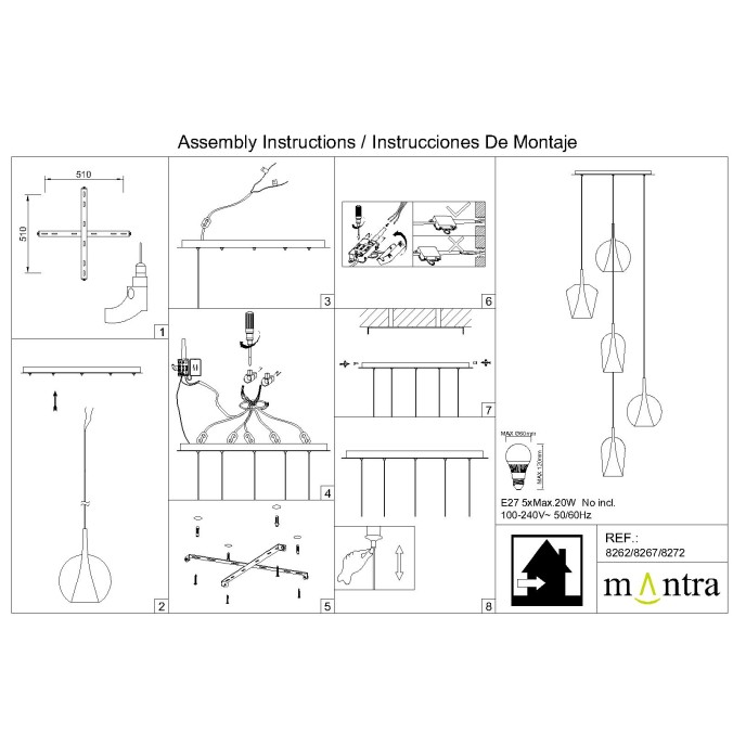 Floron de techo 5L serie ELSA Cromo - 62x3h