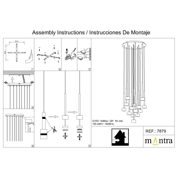 Colgante 14 Luces serie TONIC Multicolor - 60x200h