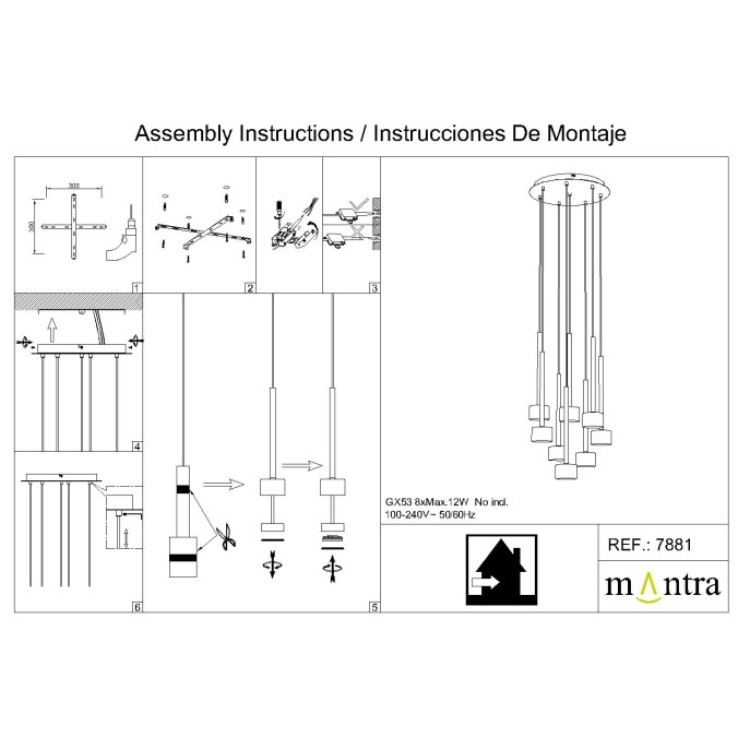 Colgante 8 Luces serie TONIC Multicolor - 47x200h