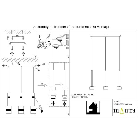 Colgante 3 Luces serie TONIC Transparente - 72x10x200h