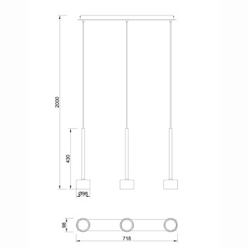 Colgante 3 Luces serie TONIC Bronce - 72x10x200h 2