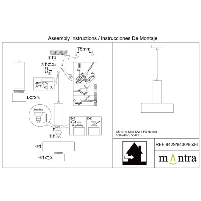 Lámpara GU10 serie GIN Negro - 22x150h