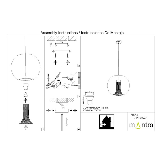 Colgante GU10  Cilindro serie KRISS Negro/Cromo - 40x38-180h