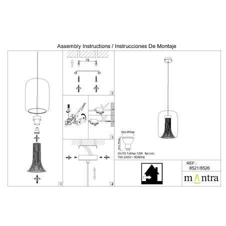 Colgante GU10  Cilindro serie KRISS Negro/Bronce - 24x38-180h