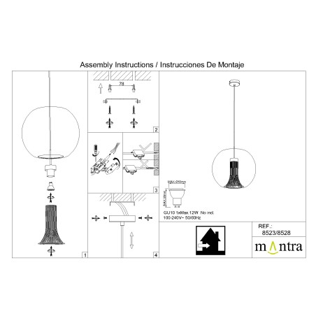Colgante GU10  Cilindro serie KRISS Negro/Bronce - 40x38-180h