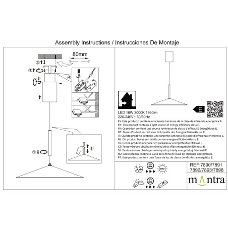 Colgante 1 Luz serie CALICE Blanco - 48x200h