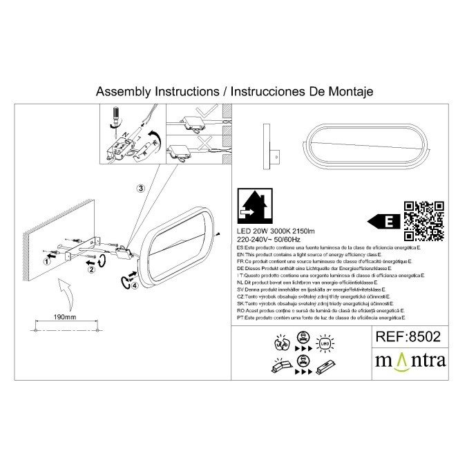 Aplique LED  serie MARMOL Blanco - 41x16x5h