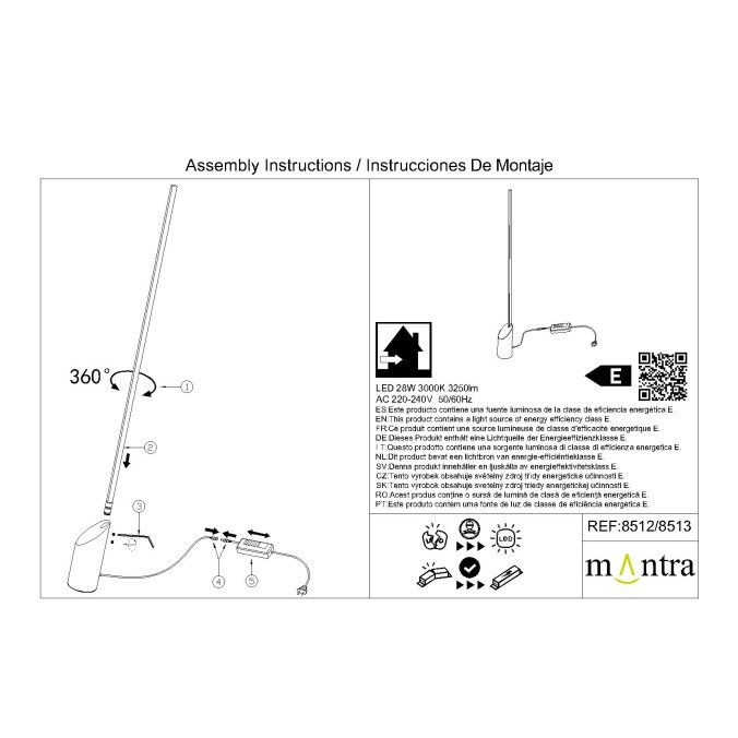 Pie De Salón 28W serie MARMOL Negro - 10x180h