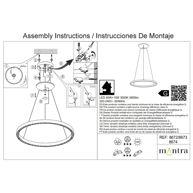 Colgante LED 40+15W serie RIUMAR Arena - 62.8x100-210h