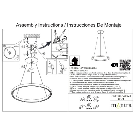 Colgante LED 40+15W serie RIUMAR Arena - 62.8x100-210h