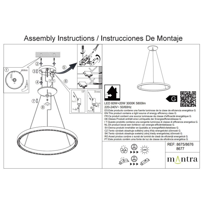 Colgante LED 60+20W serie RIUMAR Negro - 92.8x100-210h