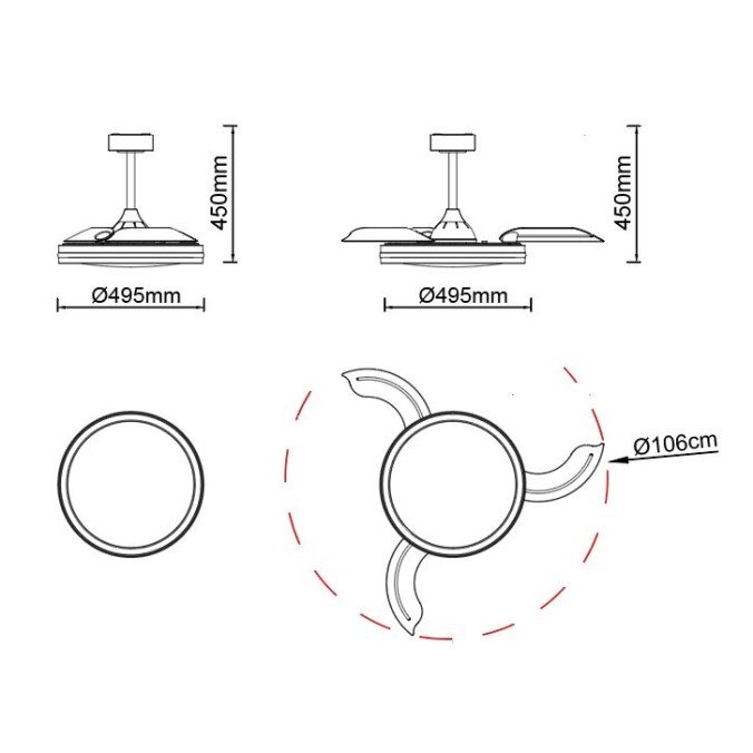 Lámpara LED 50W Ventilador 30W serie RAFAGA Blanco - 50x32.5-45h