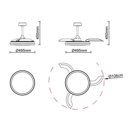 Lámpara LED 50W Ventilador 30W serie RAFAGA Negro - 50x32.5-45h