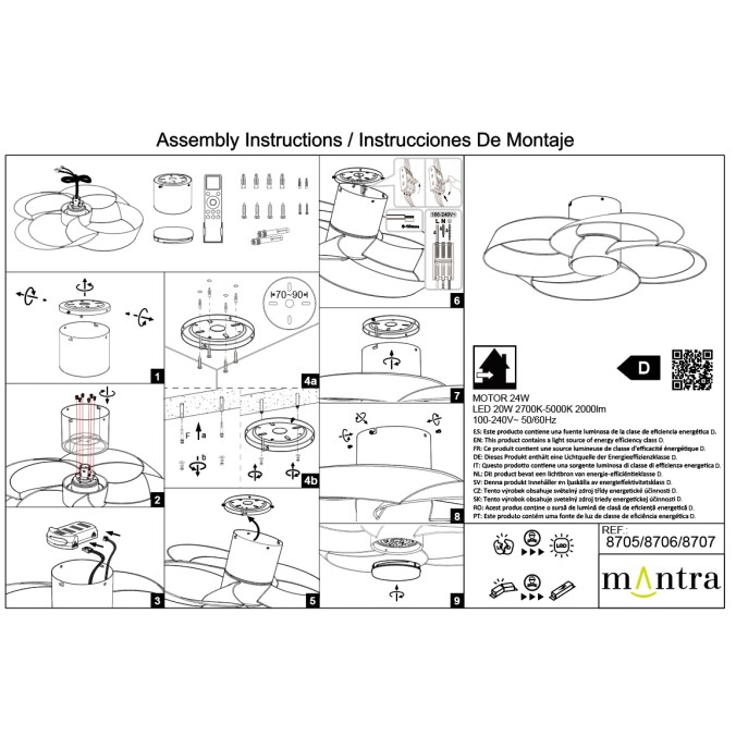 Plafón LED 24W Ventilador 22W serie ROSE Negro - 65x21h
