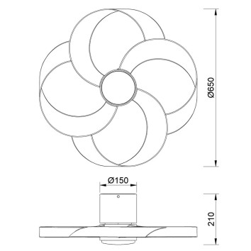 Plafón LED 24W Ventilador 22W serie ROSE Blanco+Madera - 65x21h 2